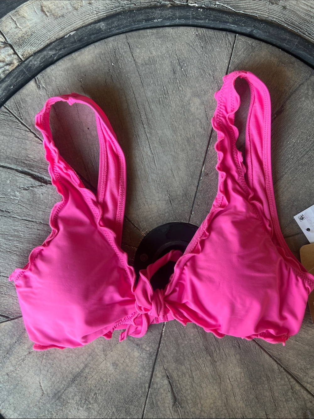 Hobie Hot Pink Ruffle Tie-Front Bikini Top Medium B46
